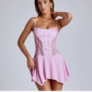 NWT Oh Polly sexy pink satin Lace Panel mini Dress with adjustable straps,size 6